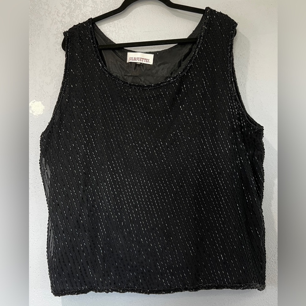 Women’s Silhouettes Vintage Black Sleeveless Beaded Top Size 3X